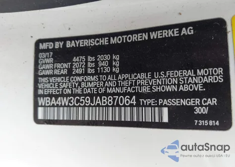 2018 BMW 430I z USA, uszkodzony, nr VIN WBA4W3C59JAB87064